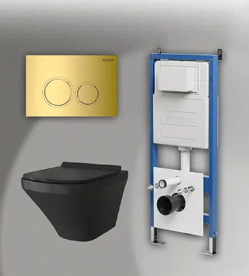 Комплект GROSSMAN инсталляция 900.K31.01.000 + клавиша смыва 700.K31.01.300.300 золото глянцевый + унитаз GR-4440BMS
