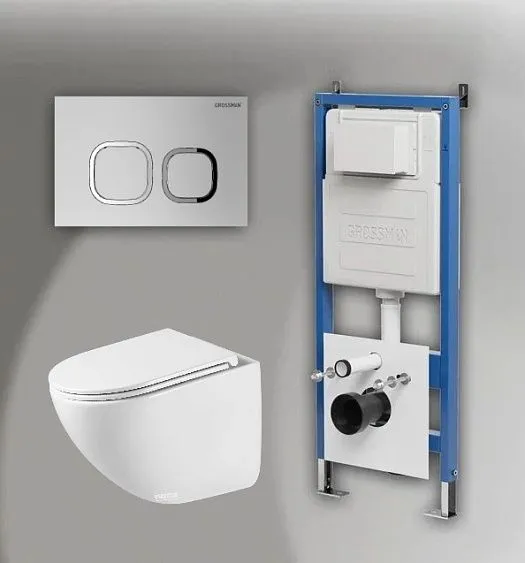 Комплект GROSSMAN инсталляция 900.K31.01.000 + клавиша смыва 700.K31.02.110.110 хром матовый + унитаз GR-4455SQC