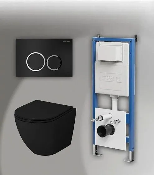 Комплект GROSSMAN инсталляция 900.K31.01.000 + клавиша смыва 700.K31.01.210.210 черный матовый + унитаз GR-4455BMS