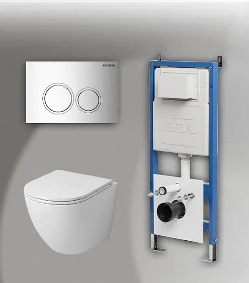 Комплект GROSSMAN инсталляция 900.K31.01.000 + клавиша смыва 700.K31.01.100.100 хром глянцевый + унитаз GR-4455SQ