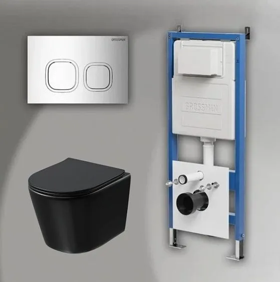 Комплект GROSSMAN инсталляция 900.K31.01.000 + клавиша смыва 700.K31.02.100.100 хром глянцевый + унитаз GR-4477BMSQ