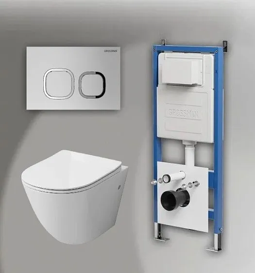 Комплект GROSSMAN инсталляция 900.K31.01.000 + клавиша смыва 700.K31.02.110.110 хром матовый + унитаз GR-4411SQ