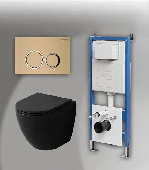 Комплект GROSSMAN инсталляция 900.K31.01.000 + клавиша смыва 700.K31.01.310.310 золото матовый + унитаз GR-4455BMSQ