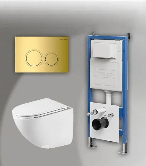 Комплект GROSSMAN инсталляция 900.K31.01.000 + клавиша смыва 700.K31.01.300.300 золото глянцевый + унитаз GR-4455SQC