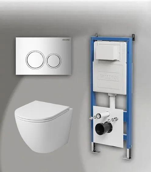 Комплект GROSSMAN инсталляция 900.K31.01.000 + клавиша смыва 700.K31.01.100.100 хром глянцевый + унитаз GR-4455MS