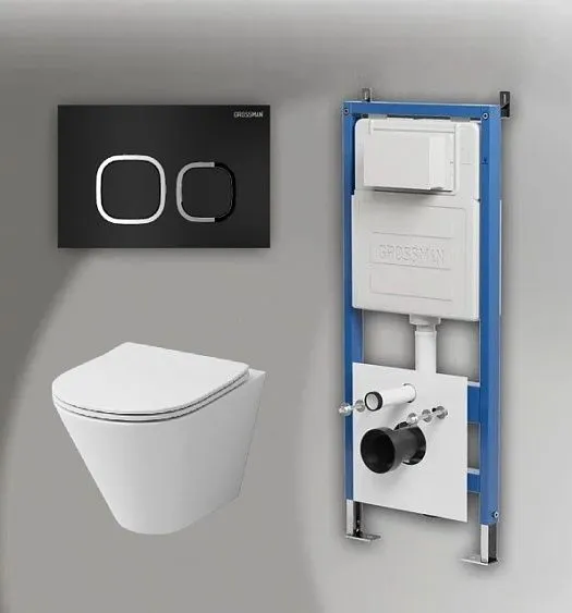 Комплект GROSSMAN инсталляция 900.K31.01.000 + клавиша смыва 700.K31.02.210.210 черный матовый + унитаз GR-4477S