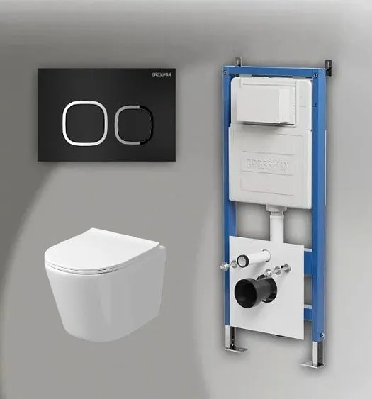 Комплект GROSSMAN инсталляция 900.K31.01.000 + клавиша смыва 700.K31.02.210.210 черный матовый + унитаз GR-4477SQ