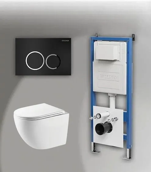 Комплект GROSSMAN инсталляция 900.K31.01.000 + клавиша смыва 700.K31.01.210.210 черный матовый + унитаз GR-4411SQC