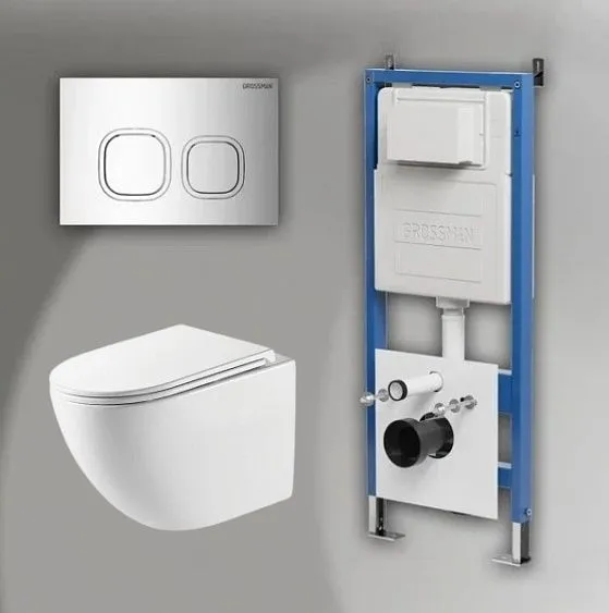 Комплект GROSSMAN инсталляция 900.K31.01.000 + клавиша смыва 700.K31.02.100.100 хром глянцевый + унитаз GR-4411SQC