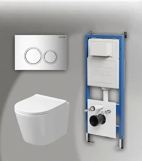 Комплект GROSSMAN инсталляция 900.K31.01.000 + клавиша смыва 700.K31.01.100.100 хром глянцевый + унитаз GR-4477SQ