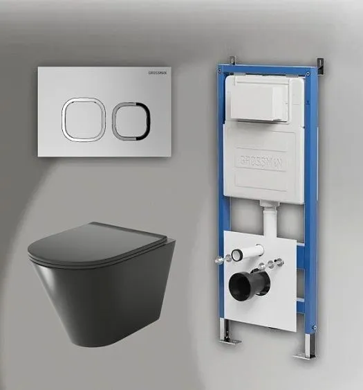 Комплект GROSSMAN инсталляция 900.K31.01.000 + клавиша смыва 700.K31.02.110.110 хром матовый + унитаз GR-4477BMS