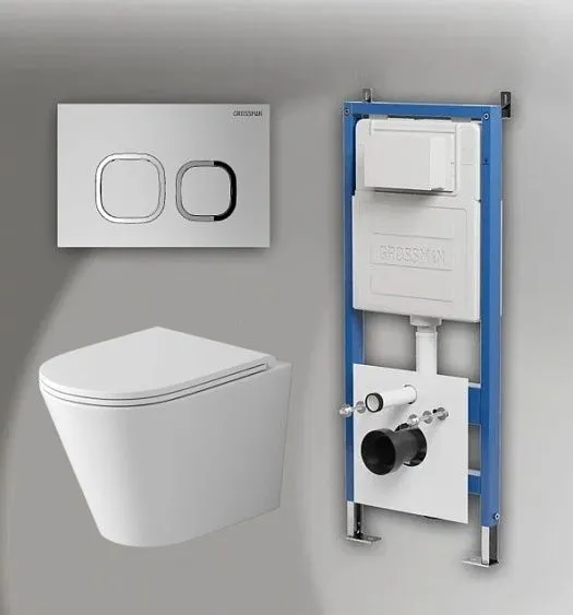 Комплект GROSSMAN инсталляция 900.K31.01.000 + клавиша смыва 700.K31.02.110.110 хром матовый + унитаз GR-4478S