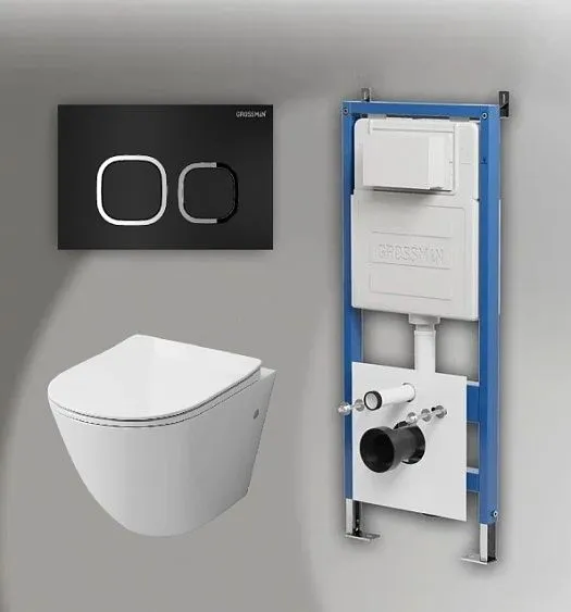 Комплект GROSSMAN инсталляция 900.K31.01.000 + клавиша смыва 700.K31.02.210.210 черный матовый + унитаз GR-4411SQ