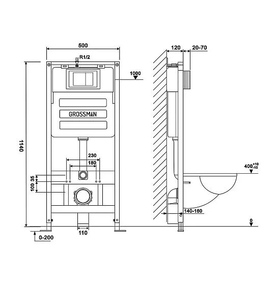 Комплект GROSSMAN инсталляция 900.K31.01.000 + клавиша смыва 700.K31.01.000.000 белый + унитаз GR-4455SWS