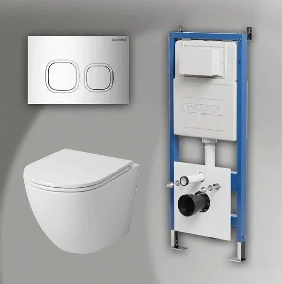 Комплект GROSSMAN инсталляция 900.K31.01.000 + клавиша смыва 700.K31.02.100.100 хром глянцевый + унитаз GR-4455SQ