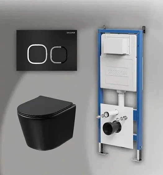 Комплект GROSSMAN инсталляция 900.K31.01.000 + клавиша смыва 700.K31.02.210.210 черный матовый + унитаз GR-4477BMSQ