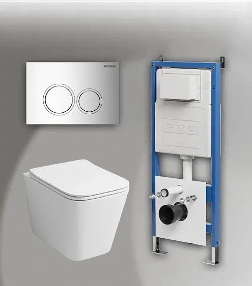 Комплект GROSSMAN инсталляция 900.K31.01.000 + клавиша смыва 700.K31.01.100.100 хром глянцевый + унитаз GR-4441S