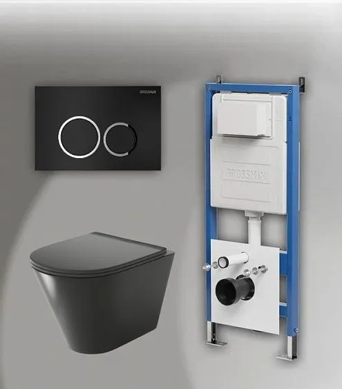 Комплект GROSSMAN инсталляция 900.K31.01.000 + клавиша смыва 700.K31.01.210.210 черный матовый + унитаз GR-4477BMS
