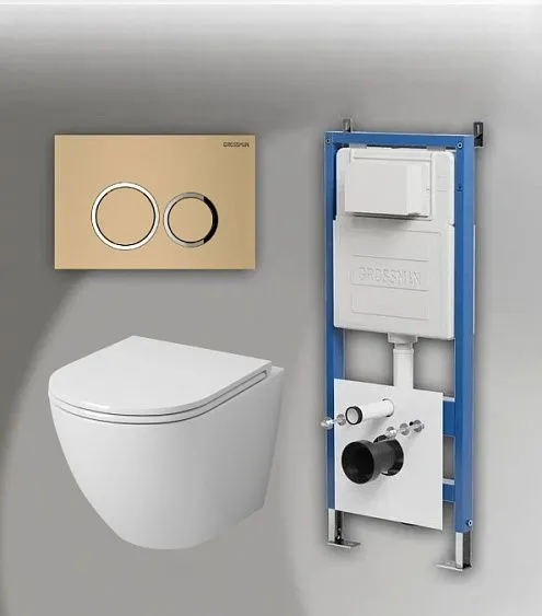 Комплект GROSSMAN инсталляция 900.K31.01.000 + клавиша смыва 700.K31.01.310.310 золото матовый + унитаз GR-4455S