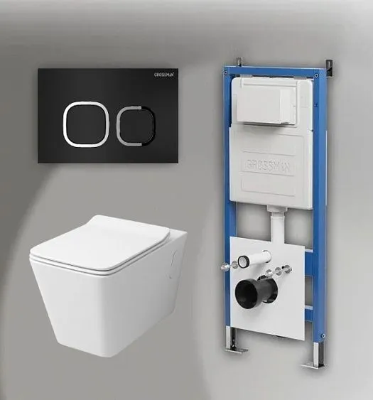Комплект GROSSMAN инсталляция 900.K31.01.000 + клавиша смыва 700.K31.02.210.210 черный матовый + унитаз GR-4414S