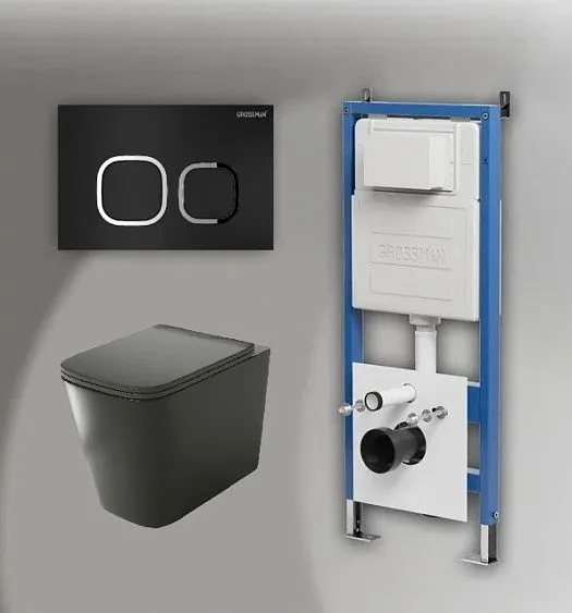 Комплект GROSSMAN инсталляция 900.K31.01.000 + клавиша смыва 700.K31.02.210.210 черный матовый + унитаз GR-4441BMS