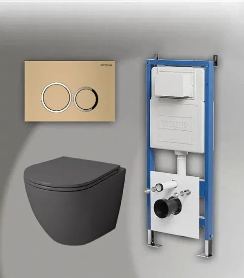 Комплект GROSSMAN инсталляция 900.K31.01.000 + клавиша смыва 700.K31.01.310.310 золото матовый + унитаз GR-4455GMS