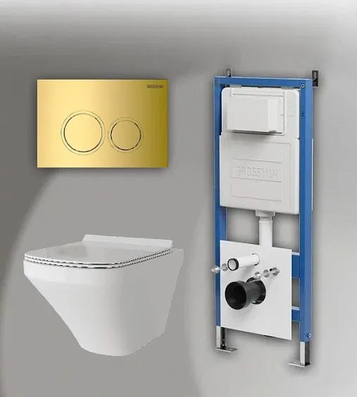 Комплект GROSSMAN инсталляция 900.K31.01.000 + клавиша смыва 700.K31.01.300.300 золото глянцевый + унитаз GR-4440S