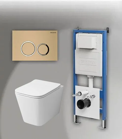 Комплект GROSSMAN инсталляция 900.K31.01.000 + клавиша смыва 700.K31.01.310.310 золото матовый + унитаз GR-4441S