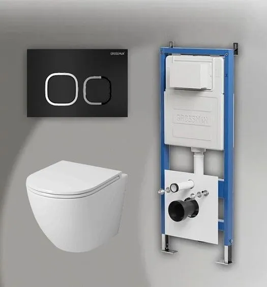 Комплект GROSSMAN инсталляция 900.K31.01.000 + клавиша смыва 700.K31.02.210.210 черный матовый + унитаз GR-4455SQ