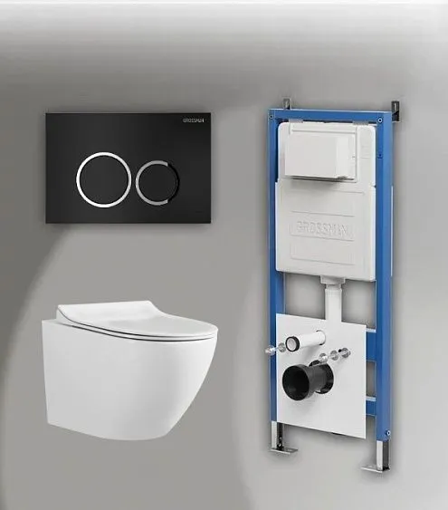 Комплект GROSSMAN инсталляция 900.K31.01.000 + клавиша смыва 700.K31.01.210.210 черный матовый + унитаз GR-4455S