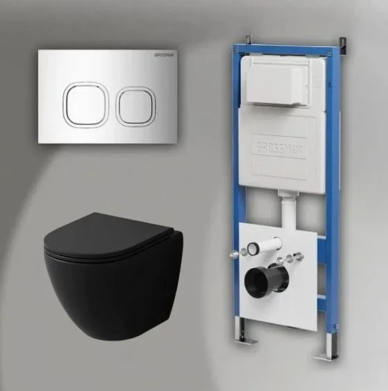 Комплект GROSSMAN инсталляция 900.K31.01.000 + клавиша смыва 700.K31.02.100.100 хром глянцевый + унитаз GR-4455BMSQ