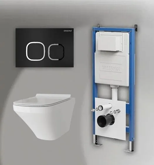 Комплект GROSSMAN инсталляция 900.K31.01.000 + клавиша смыва 700.K31.02.210.210 черный матовый + унитаз GR-4440S