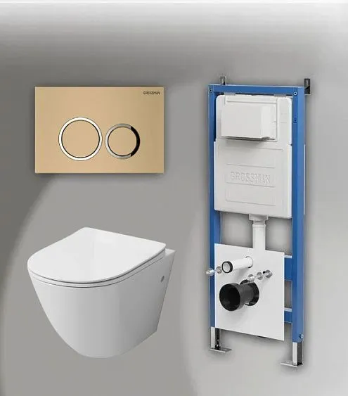 Комплект GROSSMAN инсталляция 900.K31.01.000 + клавиша смыва 700.K31.01.310.310 золото матовый + унитаз GR-4411SQ