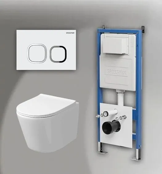 Комплект GROSSMAN инсталляция 900.K31.01.000 + клавиша смыва 700.K31.02.000.000 белый + унитаз GR-4477SQ