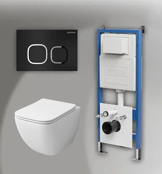 Комплект GROSSMAN инсталляция 900.K31.01.000 + клавиша смыва 700.K31.02.210.210 черный матовый + унитаз GR-4447S