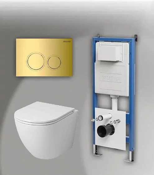 Комплект GROSSMAN инсталляция 900.K31.01.000 + клавиша смыва 700.K31.01.300.300 золото глянцевый + унитаз GR-4455SQ