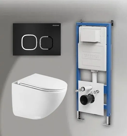 Комплект GROSSMAN инсталляция 900.K31.01.000 + клавиша смыва 700.K31.02.210.210 черный матовый + унитаз GR-4455SQC