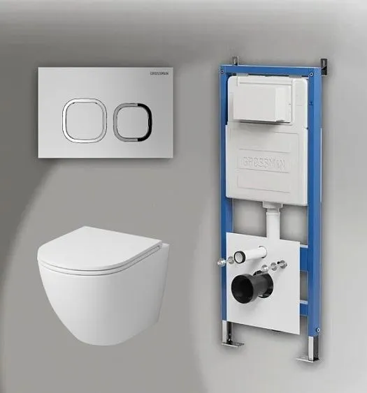Комплект GROSSMAN инсталляция 900.K31.01.000 + клавиша смыва 700.K31.02.110.110 хром матовый + унитаз GR-4455MS