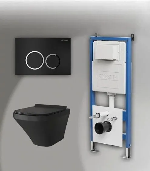 Комплект GROSSMAN инсталляция 900.K31.01.000 + клавиша смыва 700.K31.01.210.210 черный матовый + унитаз GR-4440BMS