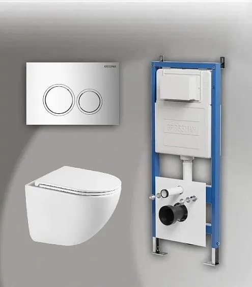 Комплект GROSSMAN инсталляция 900.K31.01.000 + клавиша смыва 700.K31.01.100.100 хром глянцевый + унитаз GR-4455SQC