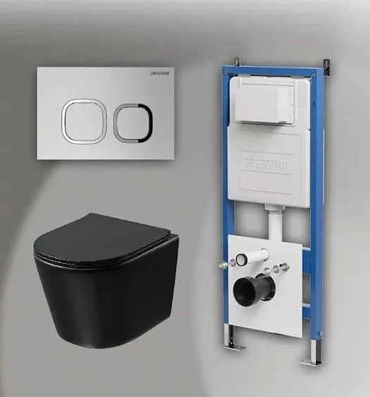 Комплект GROSSMAN инсталляция 900.K31.01.000 + клавиша смыва 700.K31.02.110.110 хром матовый + унитаз GR-4477BMSQ