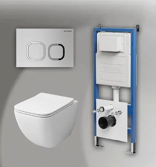Комплект GROSSMAN инсталляция 900.K31.01.000 + клавиша смыва 700.K31.02.110.110 хром матовый + унитаз GR-4447S