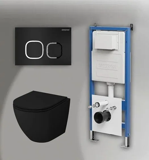 Комплект GROSSMAN инсталляция 900.K31.01.000 + клавиша смыва 700.K31.02.210.210 черный матовый + унитаз GR-4455BMS