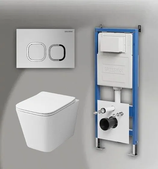 Комплект GROSSMAN инсталляция 900.K31.01.000 + клавиша смыва 700.K31.02.110.110 хром матовый + унитаз GR-4441S