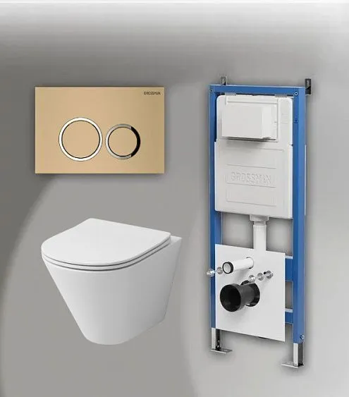 Комплект GROSSMAN инсталляция 900.K31.01.000 + клавиша смыва 700.K31.01.310.310 золото матовый + унитаз GR-4477S