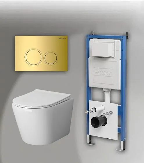 Комплект GROSSMAN инсталляция 900.K31.01.000 + клавиша смыва 700.K31.01.300.300 золото глянцевый + унитаз GR-4478S