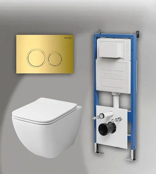 Комплект GROSSMAN инсталляция 900.K31.01.000 + клавиша смыва 700.K31.01.300.300 золото глянцевый + унитаз GR-4447S