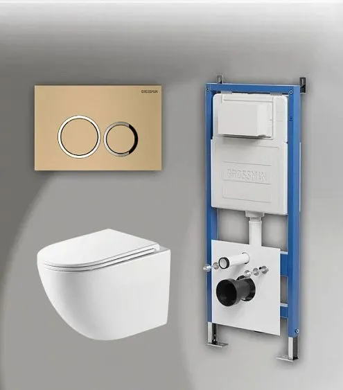 Комплект GROSSMAN инсталляция 900.K31.01.000 + клавиша смыва 700.K31.01.310.310 золото матовый + унитаз GR-4411SQC