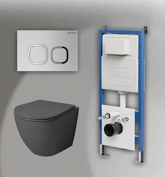 Комплект GROSSMAN инсталляция 900.K31.01.000 + клавиша смыва 700.K31.02.110.110 хром матовый + унитаз GR-4455GMS