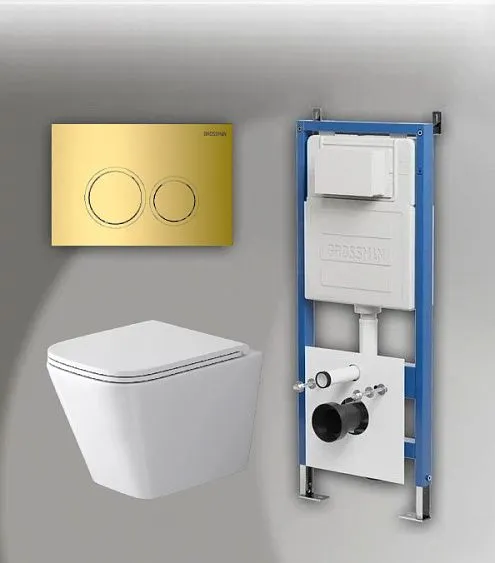 Комплект GROSSMAN инсталляция 900.K31.01.000 + клавиша смыва 700.K31.01.300.300 золото глянцевый + унитаз GR-4479SQ